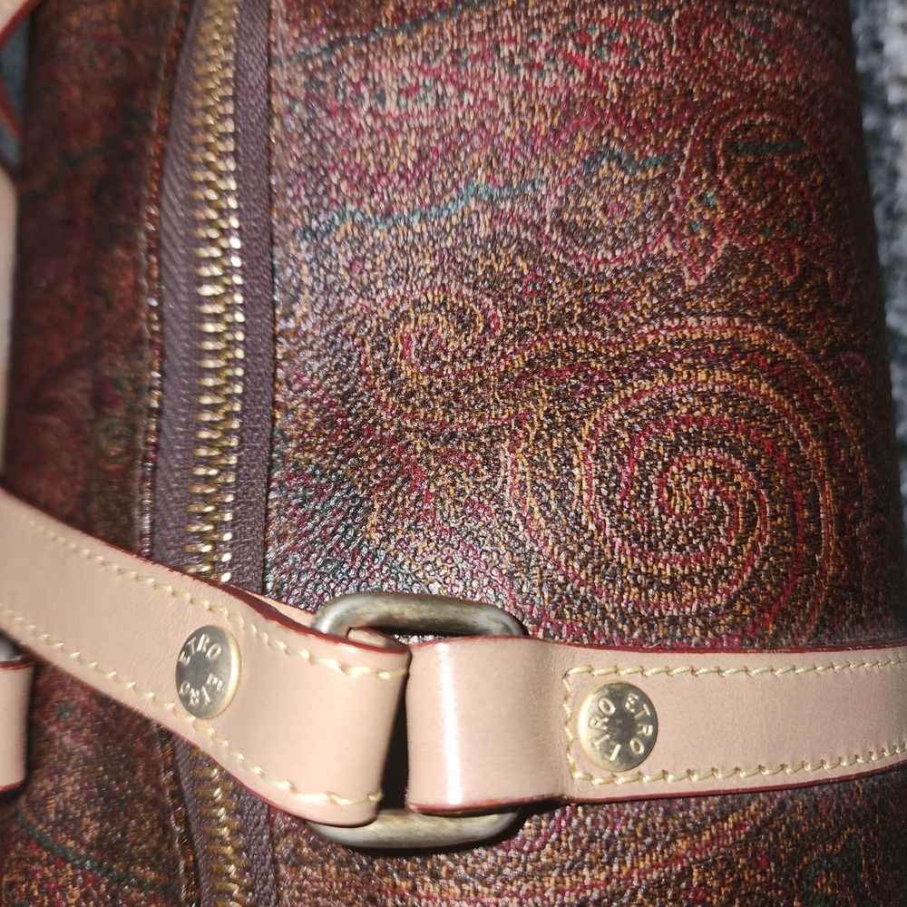 Etro Paisley print Papillon bag in brown PVC-coated canvas with leather trim - Picture 7 of 10